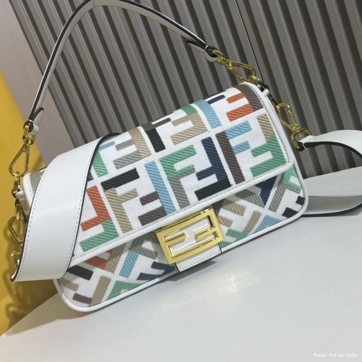 Fendi Baguette Canvas Multi White Motif Bag In FF Medium 0720